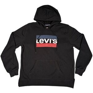 Levis Mens XL Black Hoodie Graphic Logo Fleece Sweatshirt 3LGLK1399